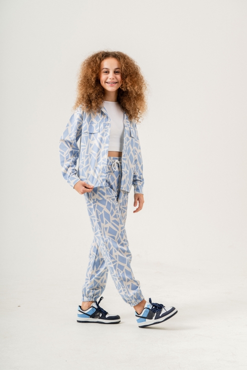 Kız Çocuk Rotasyon Desenli Alt-Üst Takım (Jogger Pantolon+Gömlek) P1019